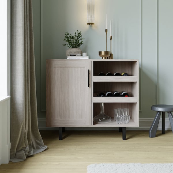 Flash Furniture Elmont Bar and Sideboard w/Shaker Style Single Door Cabinet w/Hanging Glass and Shelves, Gray NAN-F-HY-B23113-GRY-GG - main